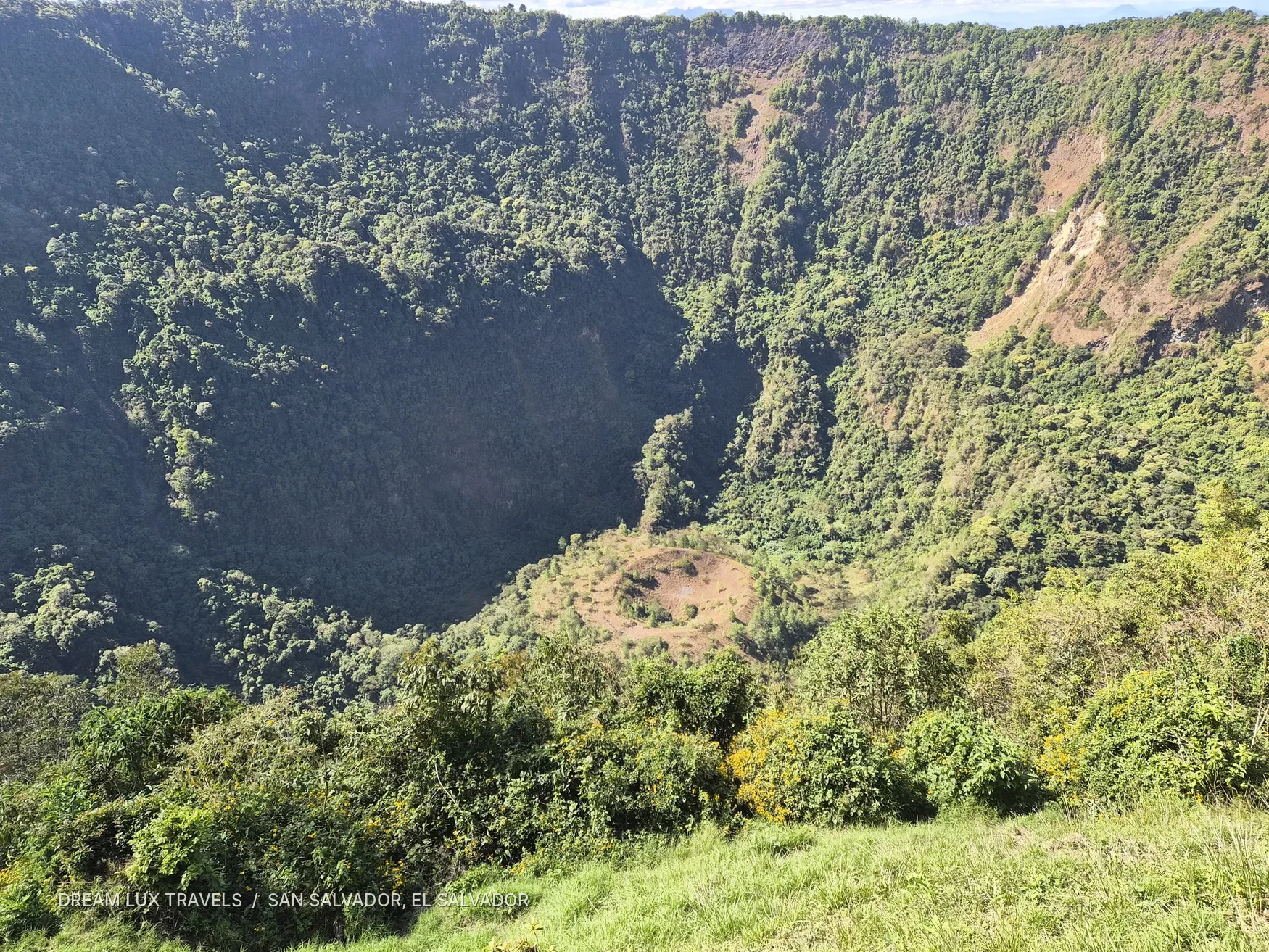 Green crater landscape at El Boquerón volcano near San Salvador.